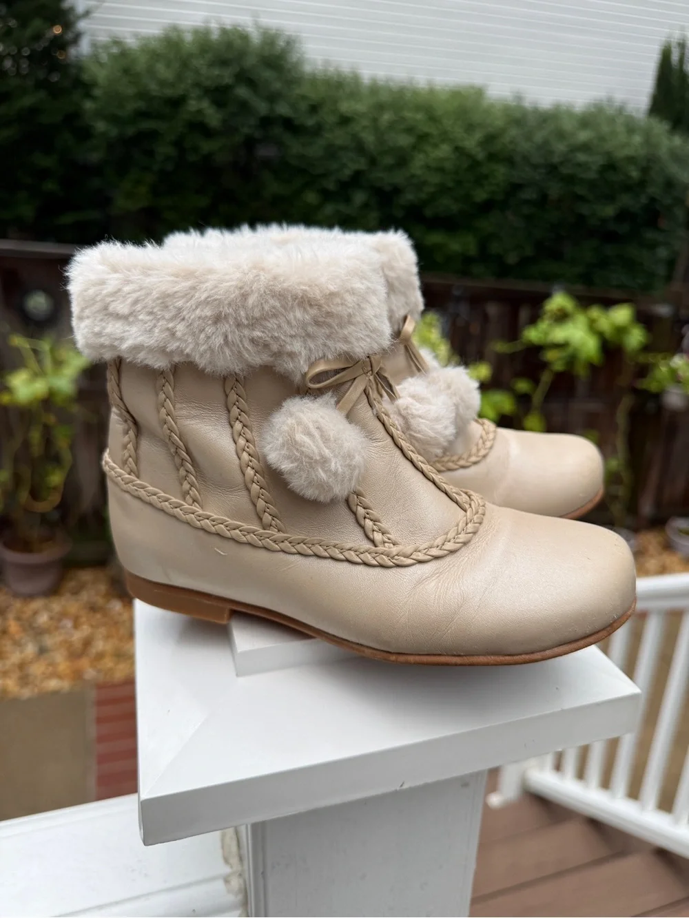 Petite Maison kids Irina Shearling light beige leather Booties size 29